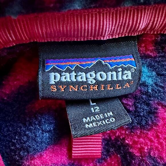 Patagonia Fushia Navy Teal Lightweight Synchilla Fleece Aztec Snap-T Pullover 12 - Picture 6 of 8